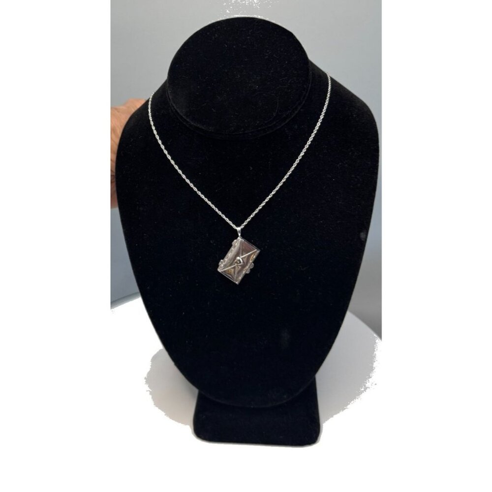 Danbury Mint My Love Valentine Sterling Silver Locket Necklace Diamond Chip 17" - Picture 7 of 8